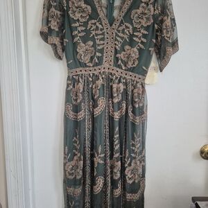 Floral Embroidered Green Dress